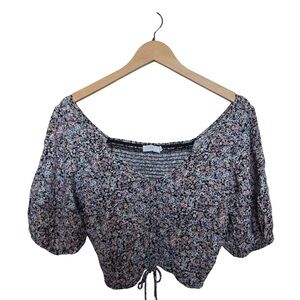 Lush Floral Puff Sleeve Crop Top | Size Medium